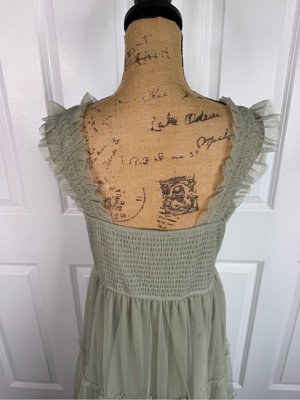 PrettyGarden Sage Green Smocked Tiered Maxi Dress Size L Ruffle Strap NWOT - Picture 7 of 11